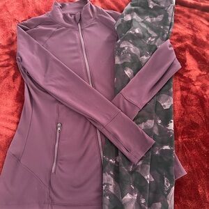 Marika Plum Zip Jacket with Black & Gray Patterned Leggings size Small